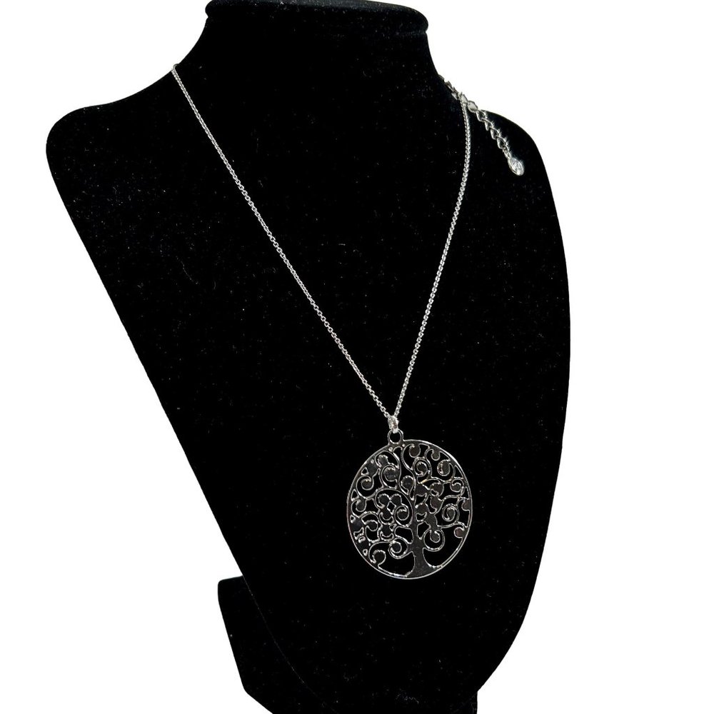 Oliver Weber Necklace Pendant Vitae Tree of Life Silver Tone Crystal 17"
